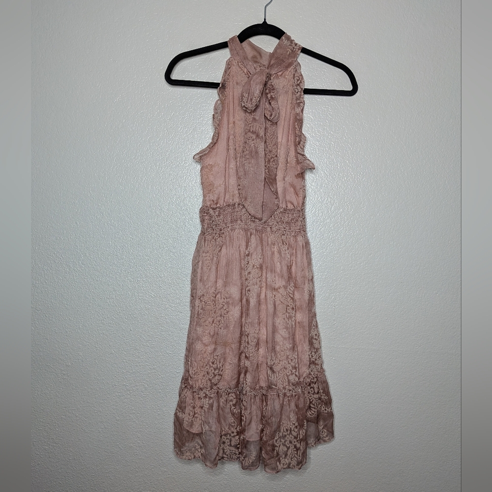 Chelsea & Violet Dusty Pink Floral Velvet Burnout Coquette Fairy Halter Dress S - Picture 5 of 9